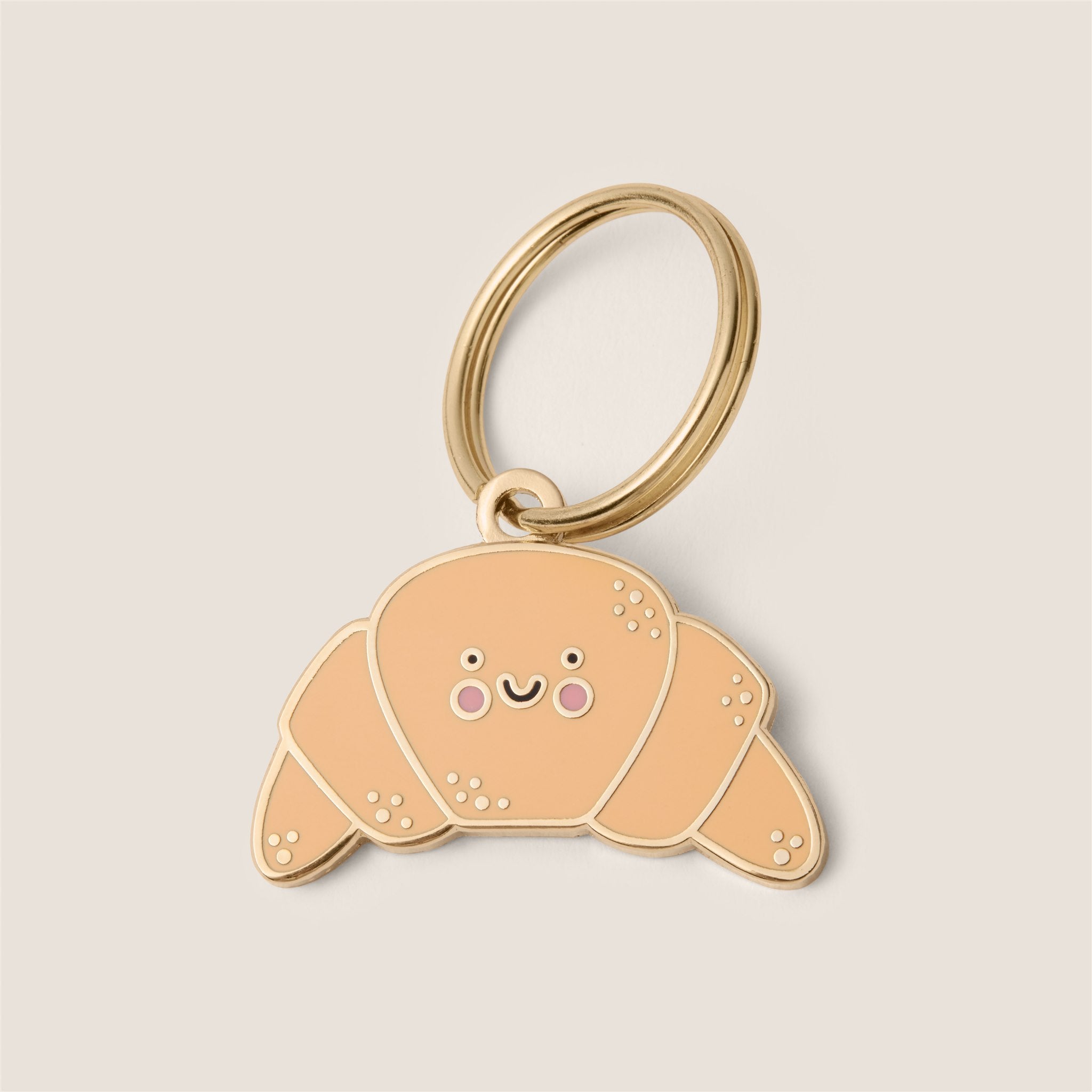 Tails & Bloom croissant smiley face personalised engraved metal dog ID tag - cute pet gift