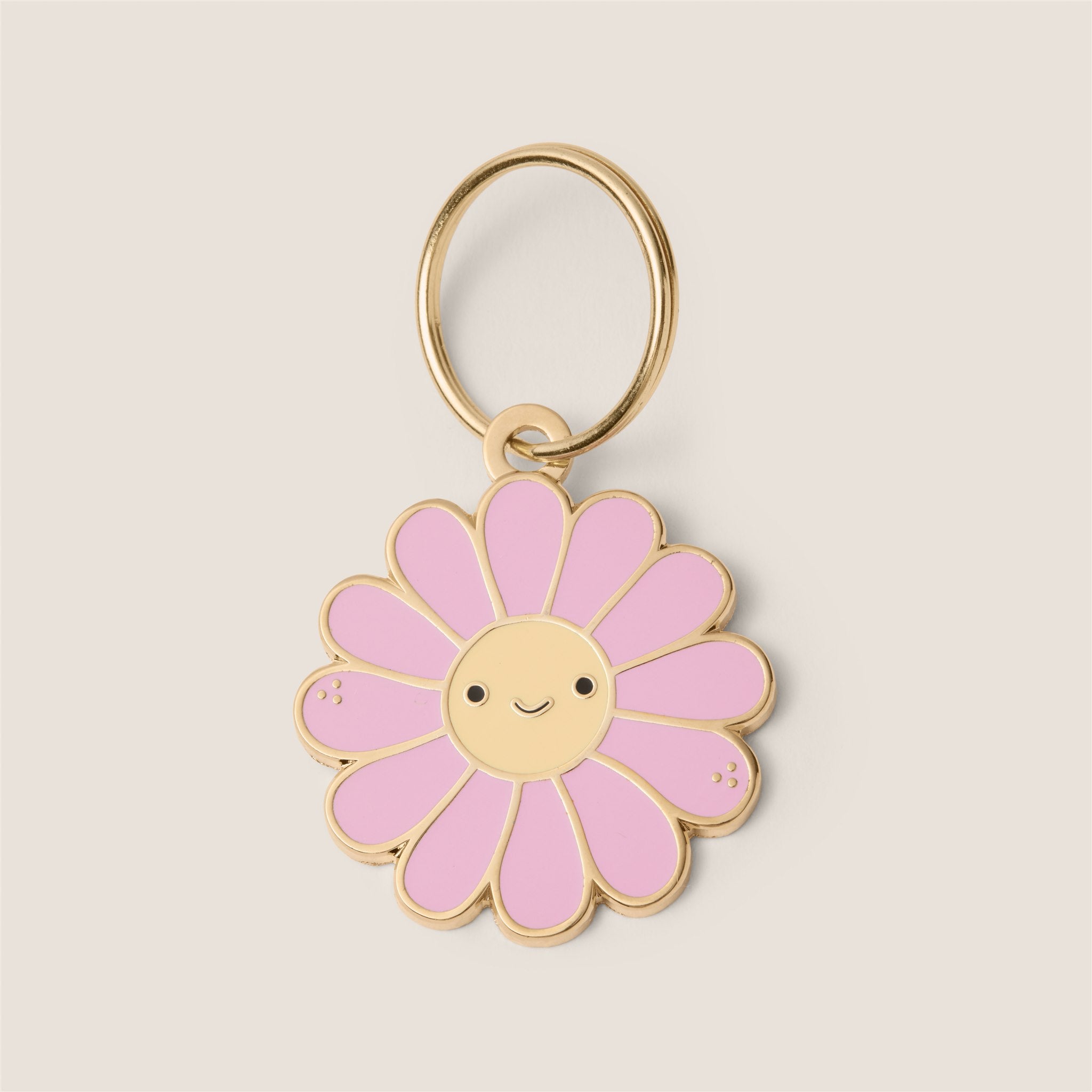 Tails & Bloom pink yellow daisy personalised metal dog ID tag - cute floral pet gift