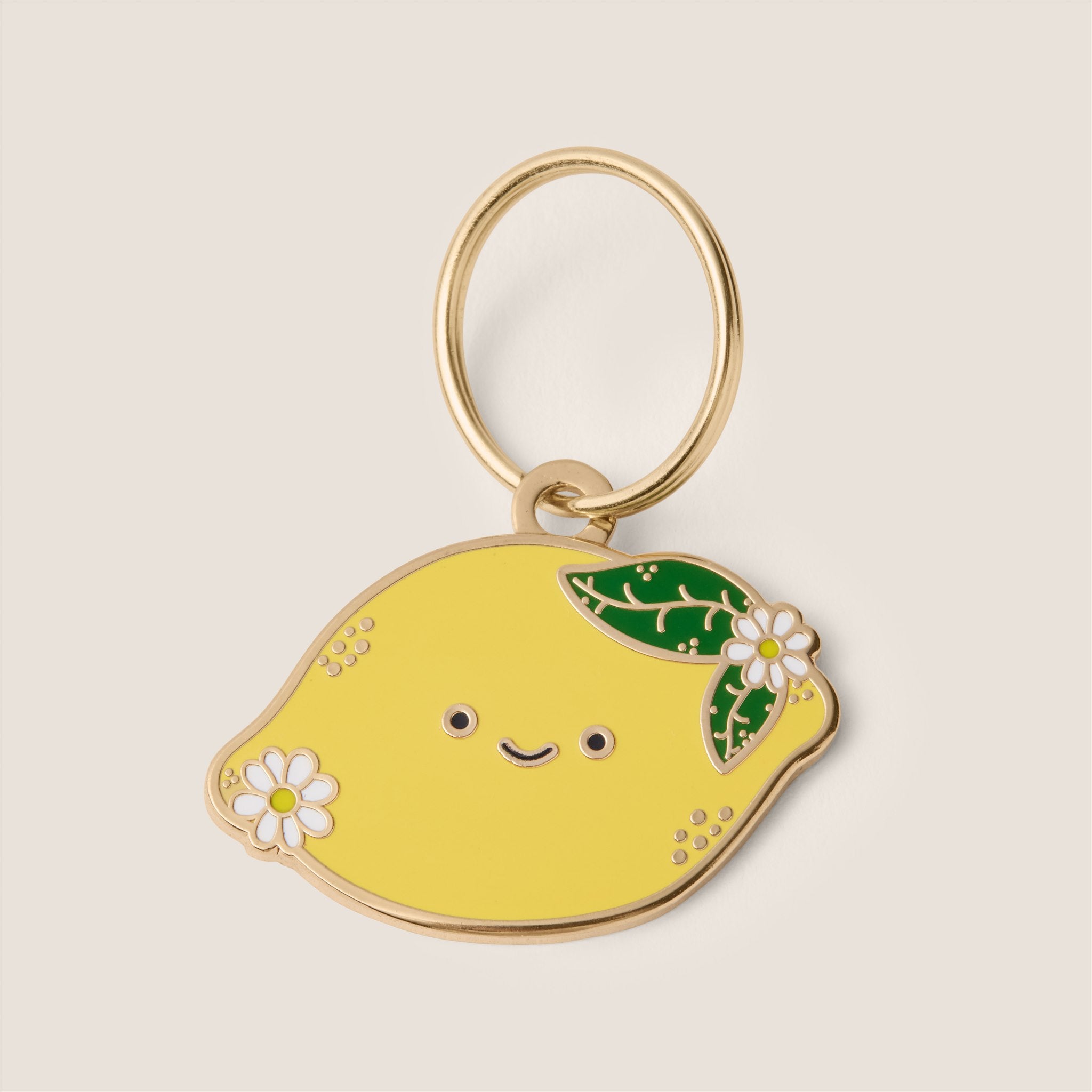 Tails & Bloom engraved lemon shaped pet ID tag with smiley face - fun new puppy gift