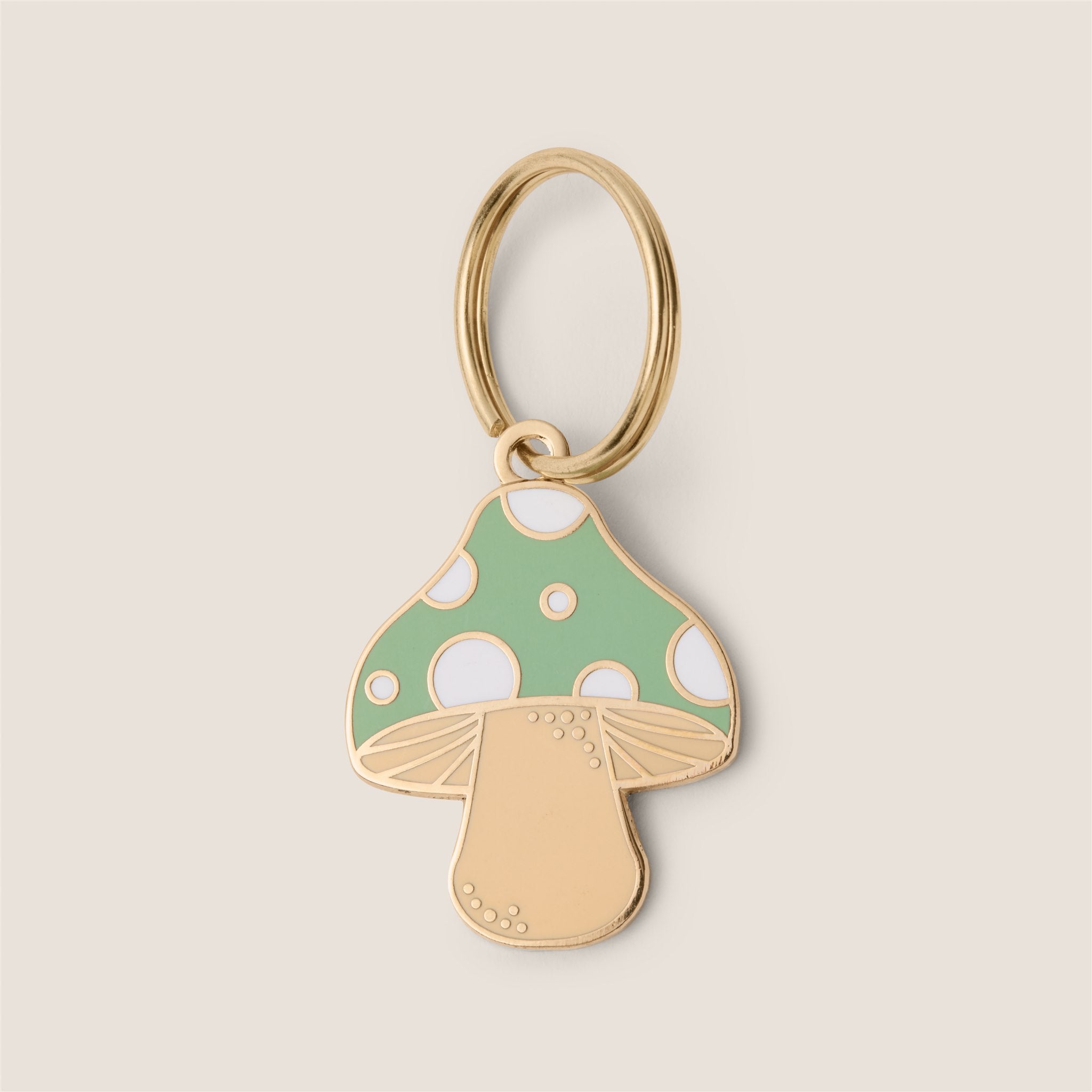 Tails & Bloom engraved mushroom shaped pet ID tag in sage pastel green - fun new puppy gift