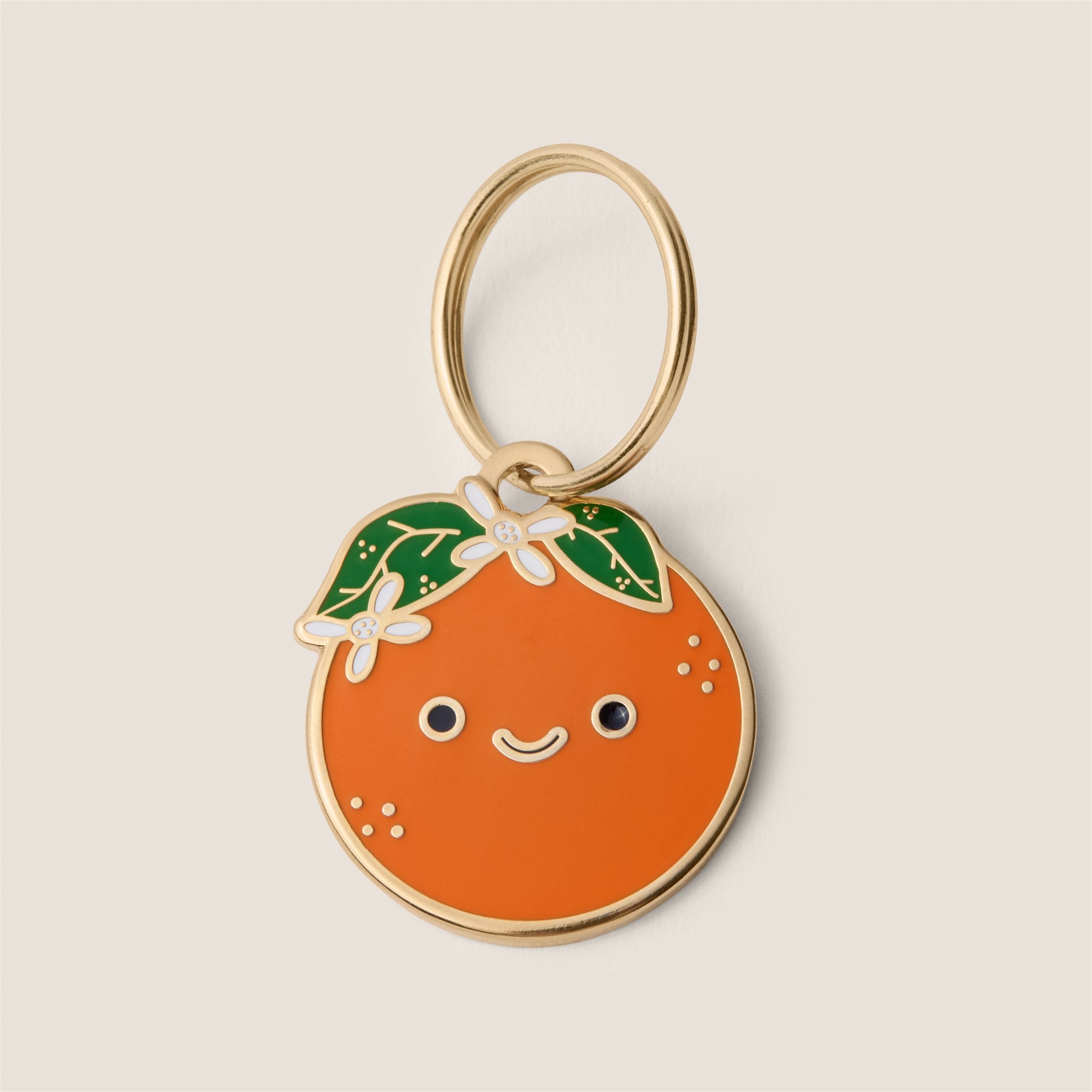 Tails & Bloom tangerine orange smiley face personalised engraved metal dog ID tag - cute pet gift