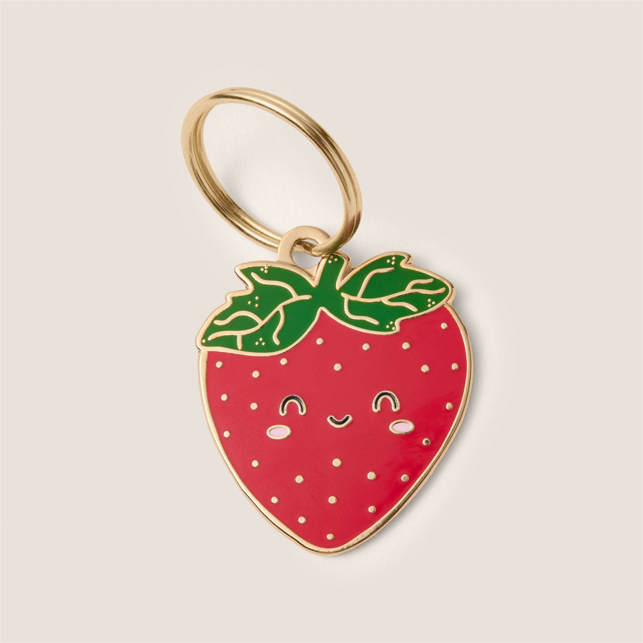 Tails & Bloom strawberry smiley face personalised engraved metal dog ID tag - cute pet gift