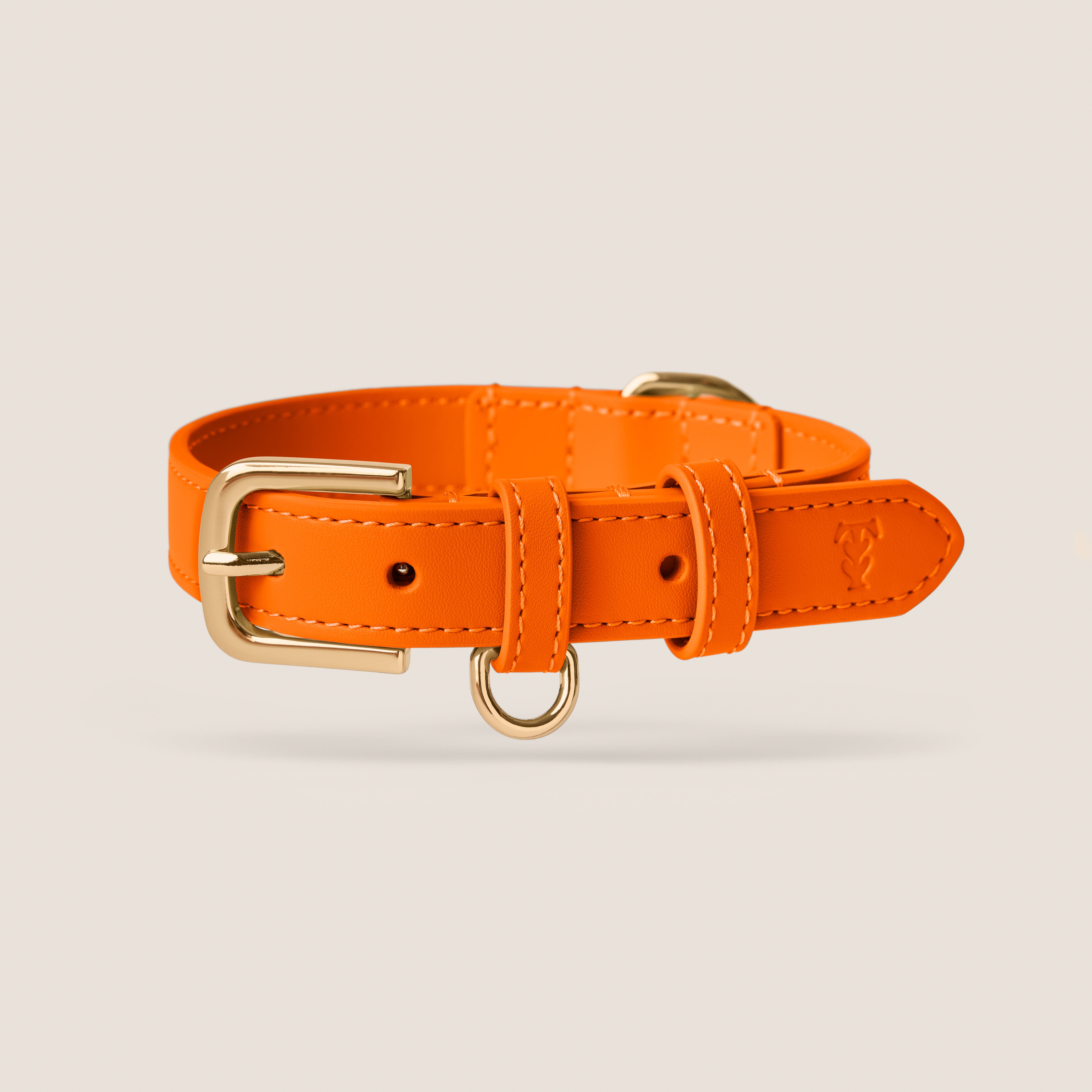 Tails & Bloom tangerine bright orange soft padded vegan leather adjustable dog collar for miniature dachshund & toy poodle