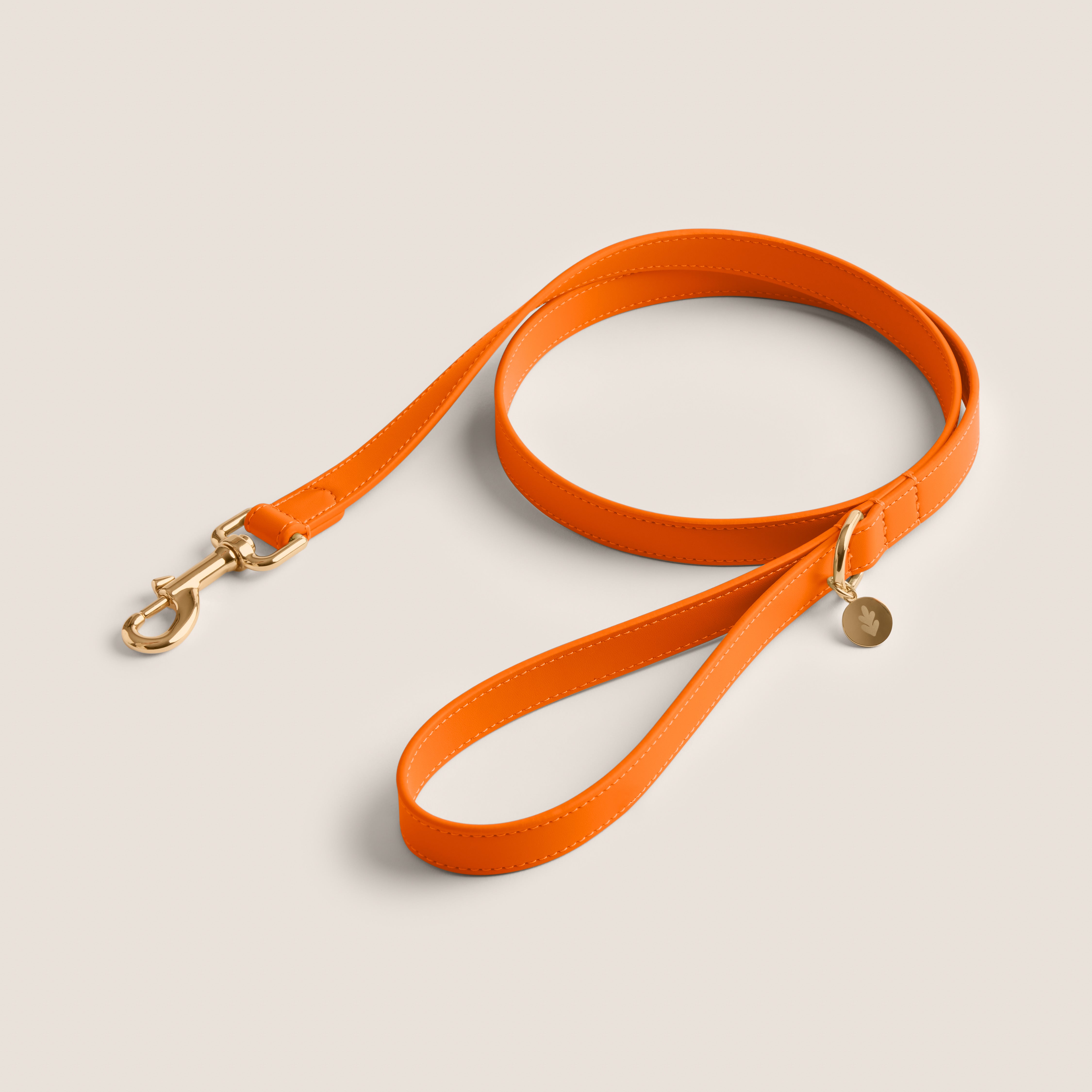 Tails & Bloom tangerine bright orange soft padded vegan leather small dog lead for king charles spaniel & toy poodle