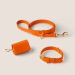 Tails & Bloom tangerine bright orange soft padded vegan leather matching set - dog mum gift luxury accessories