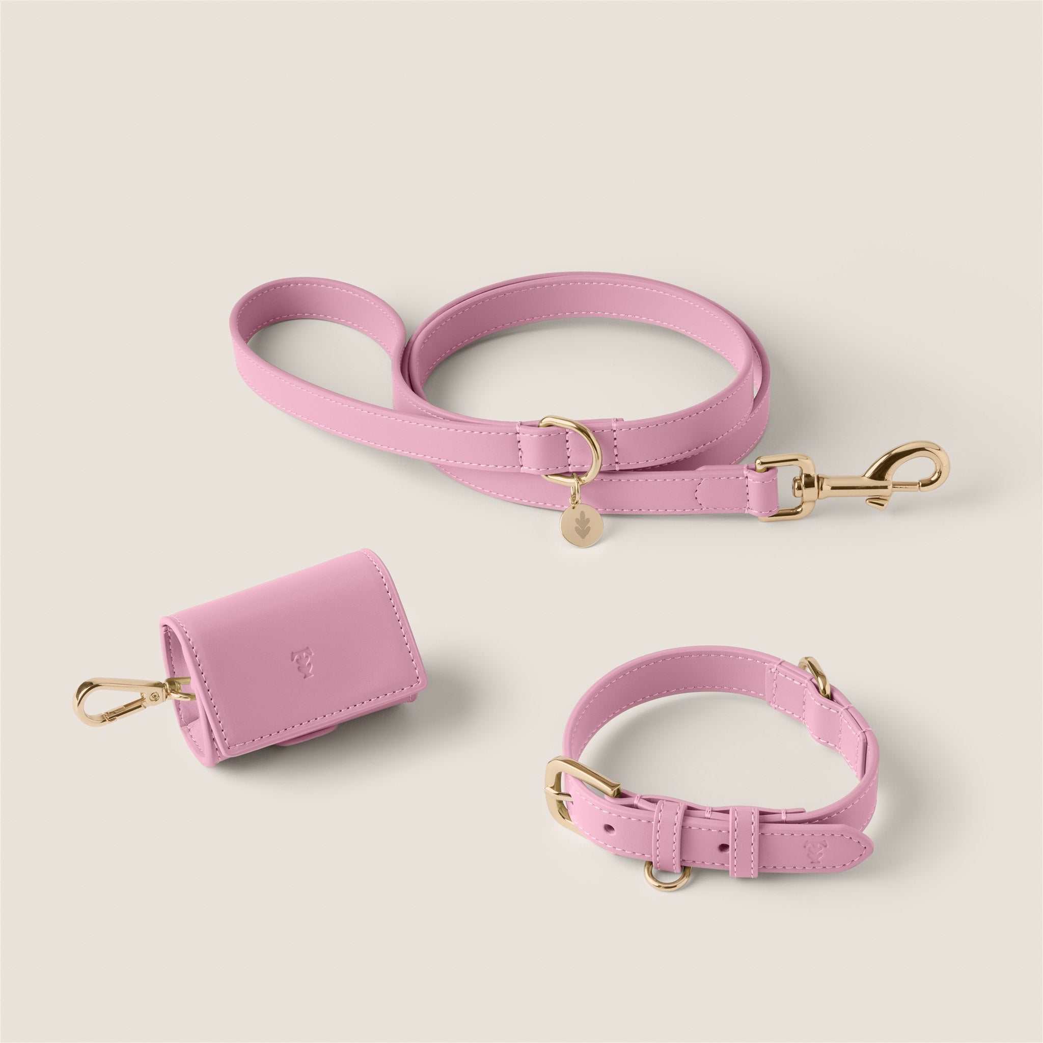 Tails & Bloom bunny pink vegan leather dog collar lead set - premium pet accessories