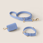 Tails & Bloom cornflower blue vegan leather dog collar lead set - premium pet accessories