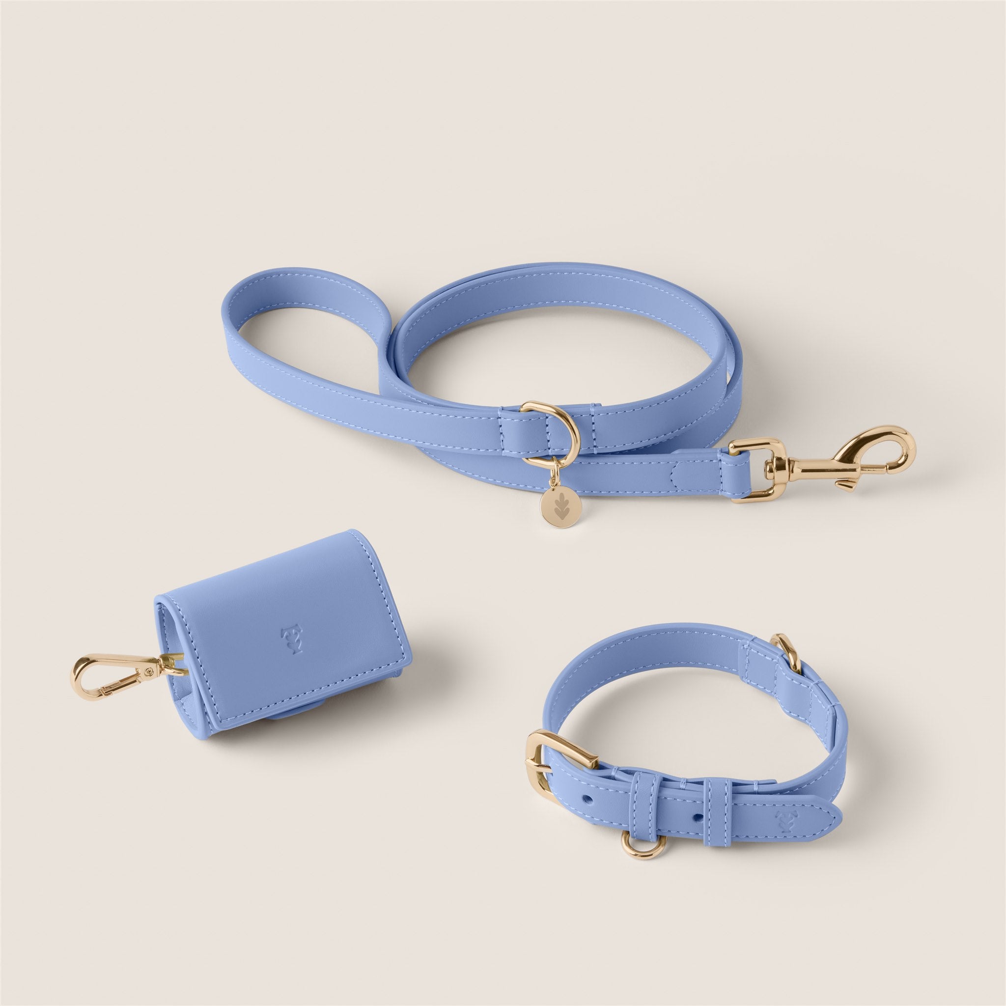 Tails & Bloom cornflower blue vegan leather dog collar lead set - premium pet accessories