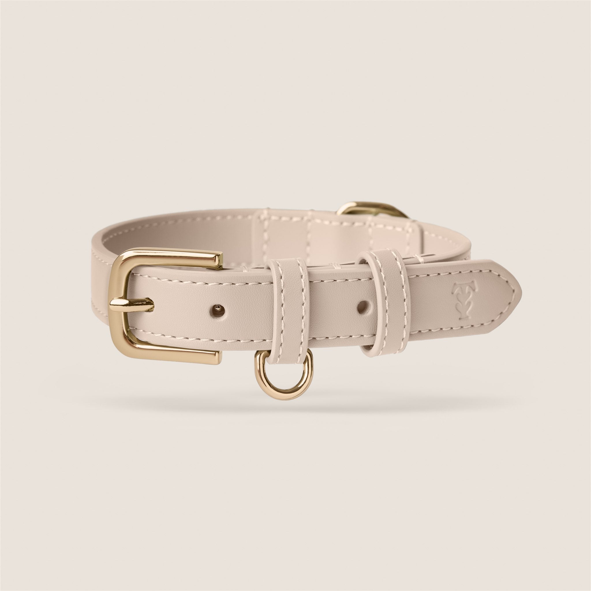 Tails & Bloom ecru vegan leather adjustable dog collar for dachshund & terrier - premium