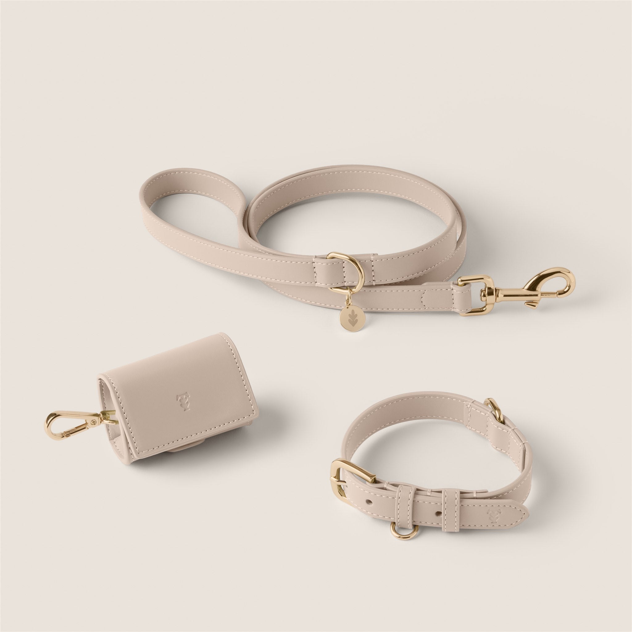 Tails & Bloom ecru vegan leather dog collar lead set - premium pet accessories