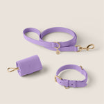 Tails & Bloom lavender purple lightweight durable vegan leather dog collar lead set - luxury