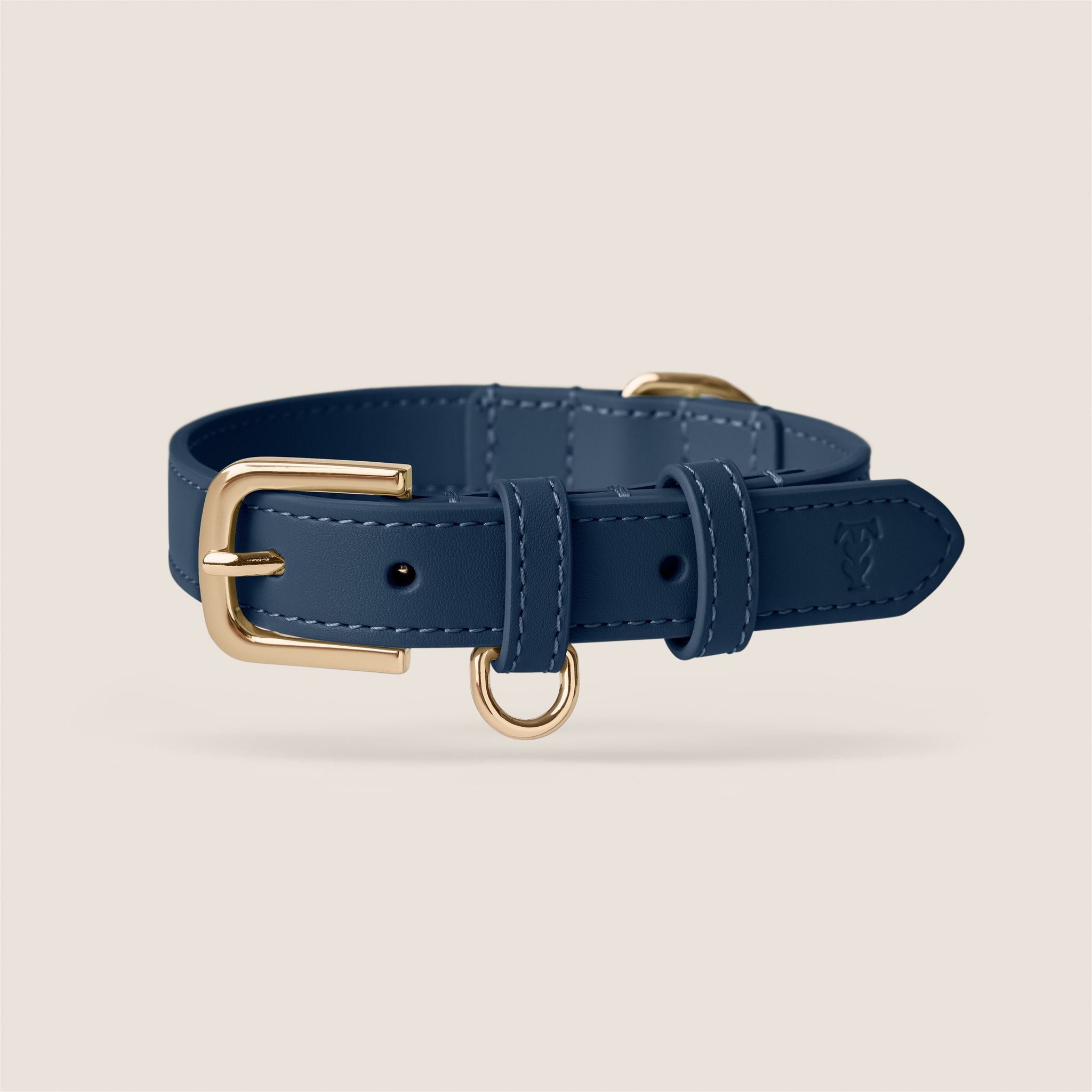 Tails & Bloom marine navy blue lightweight vegan leather adjustable dog collar for cockapoo & schnauzer