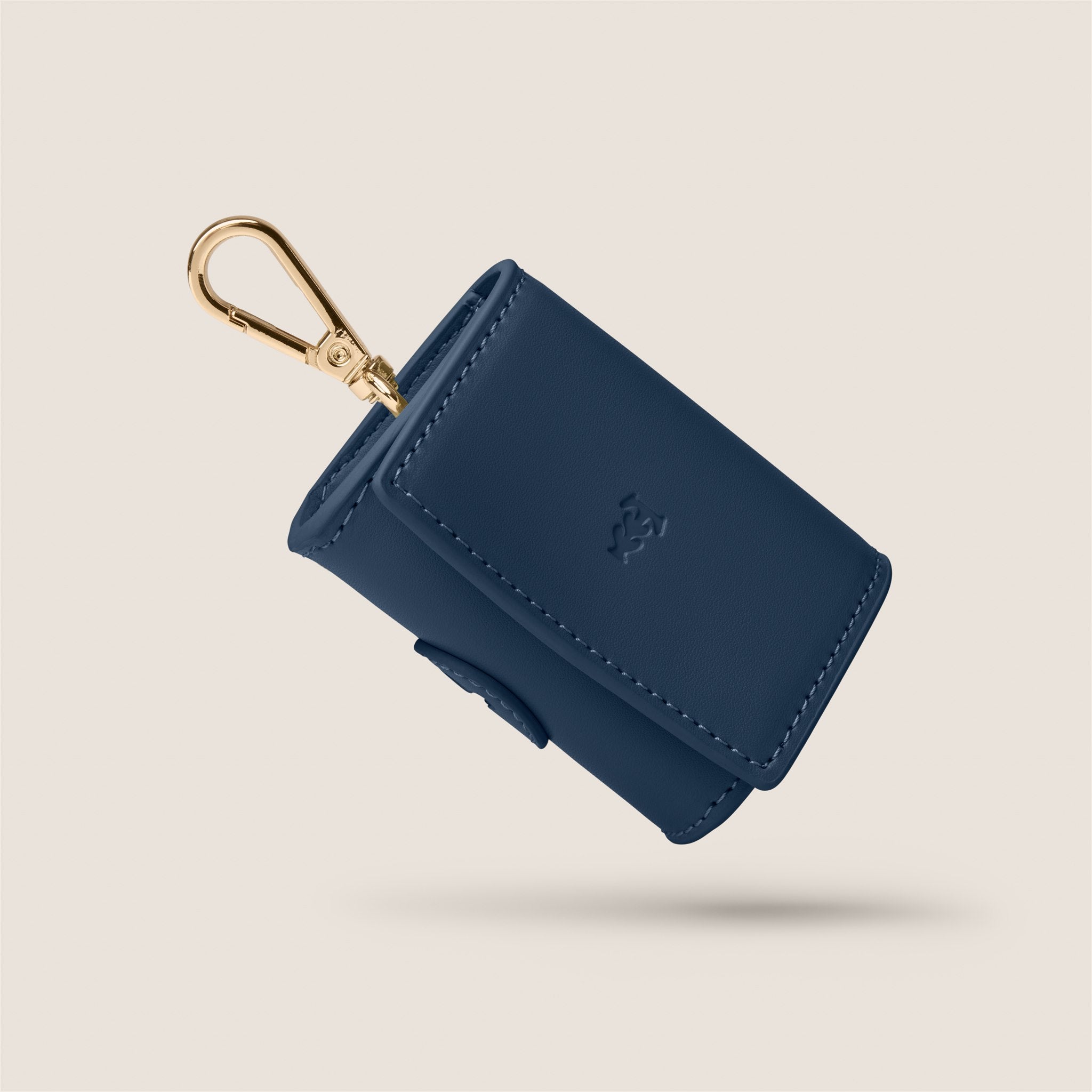 Tails & Bloom marine navy blue lightweight vegan leather poop bag holder for schnauzer & westie