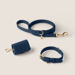 Tails & Bloom marine navy blue lightweight vegan leather poop bag holder for schnauzer & westie