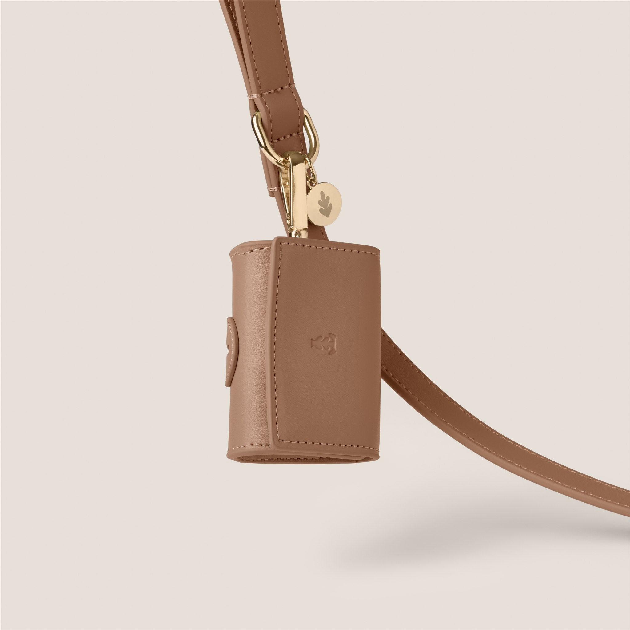 Chocolate brown mocha durable easy clean vegan leather poop bag holder for cockapoo & shih tzu by Tails & Bloom