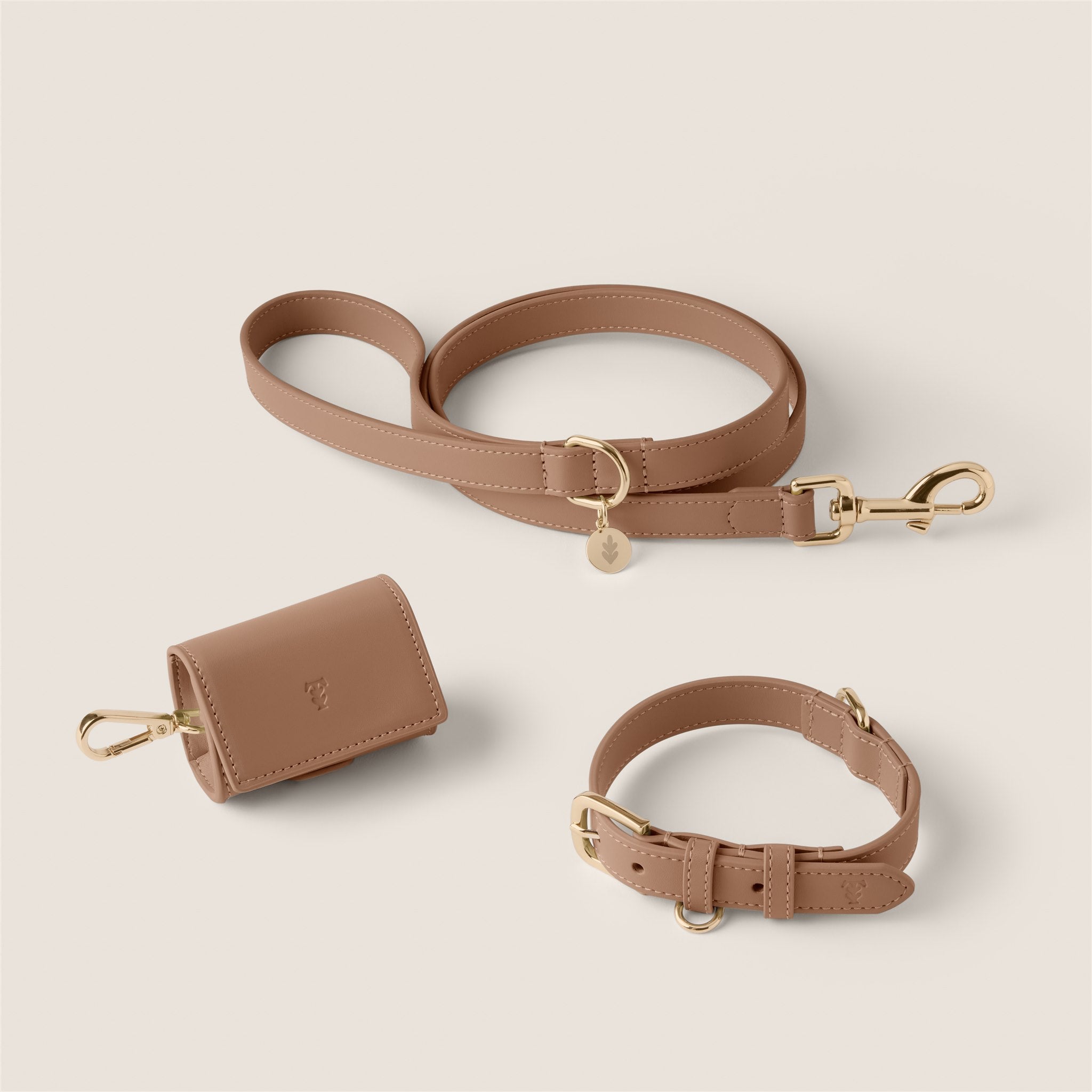 Tails & Bloom mocha brown lightweight vegan leather poop bag holder for small dogs & dachshund