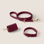 Tails & Bloom mulberry deep purple lightweight durable vegan leather dog collar lead set - luxury