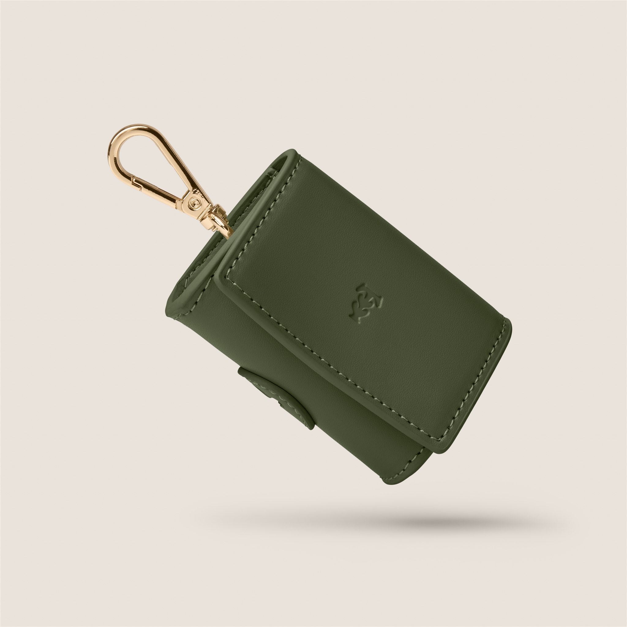 Tails & Bloom olive green lightweight vegan leather poop bag holder for small dogs & dachshund