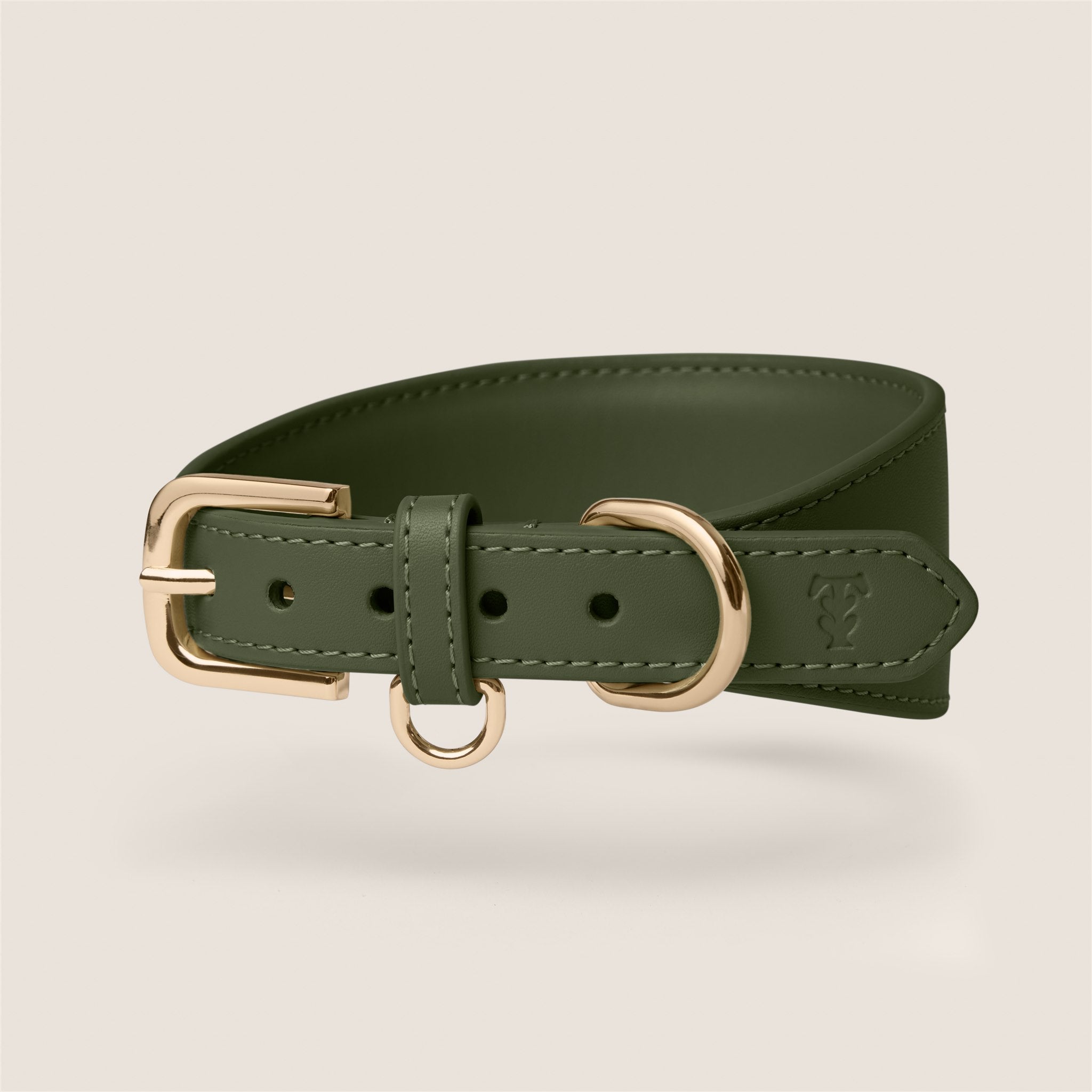Tails & Bloom olive green lightweight vegan leather sighthound collar for whippet & lurcher