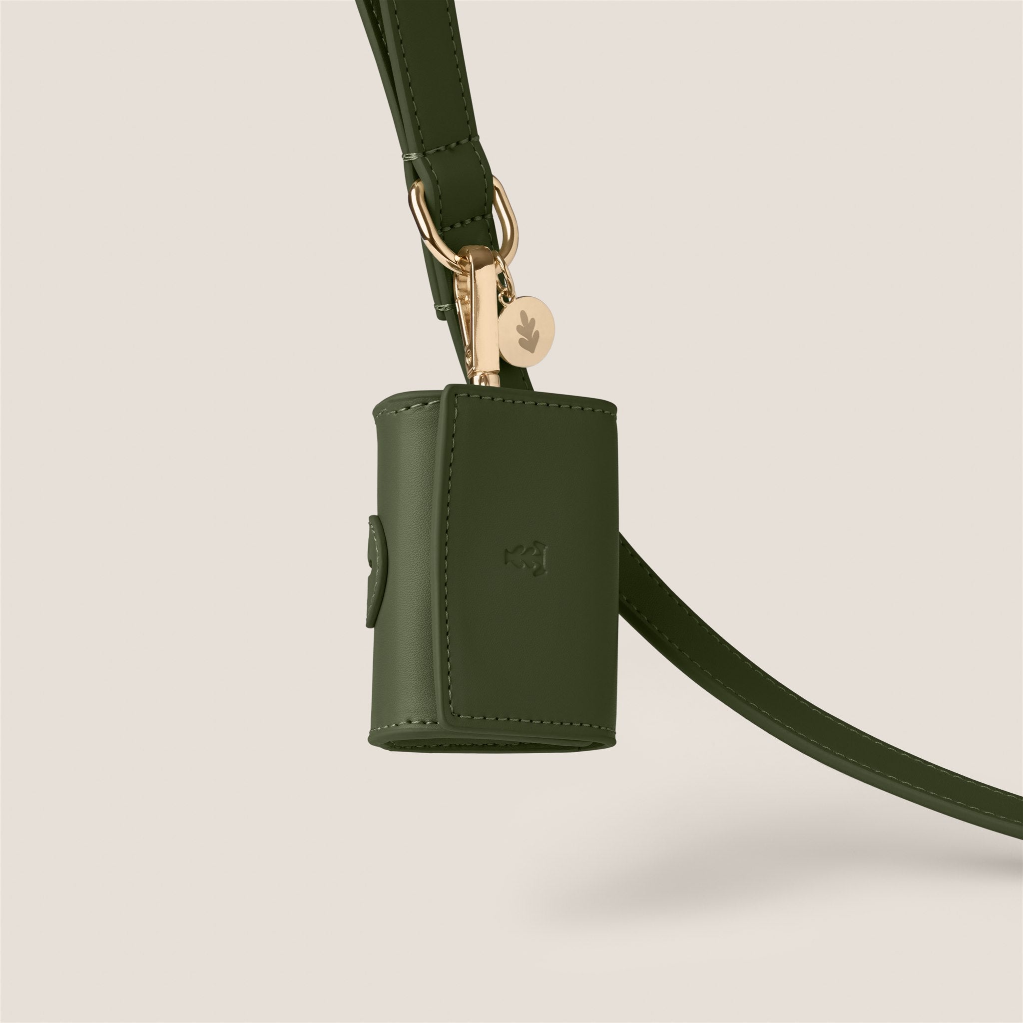 Deep olive green durable easy clean vegan leather poop bag holder for cockapoo & shih tzu by Tails & Bloom