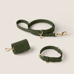Tails & Bloom soft olive green lightweight durable vegan leather dog collar lead set - luxury