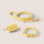 Tails & Bloom primrose pastel yellow soft padded lightweight vegan leather dog collar lead set - luxury