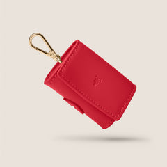 Tails & Bloom rouge red lightweight vegan leather poop bag holder for small dogs & dachshund