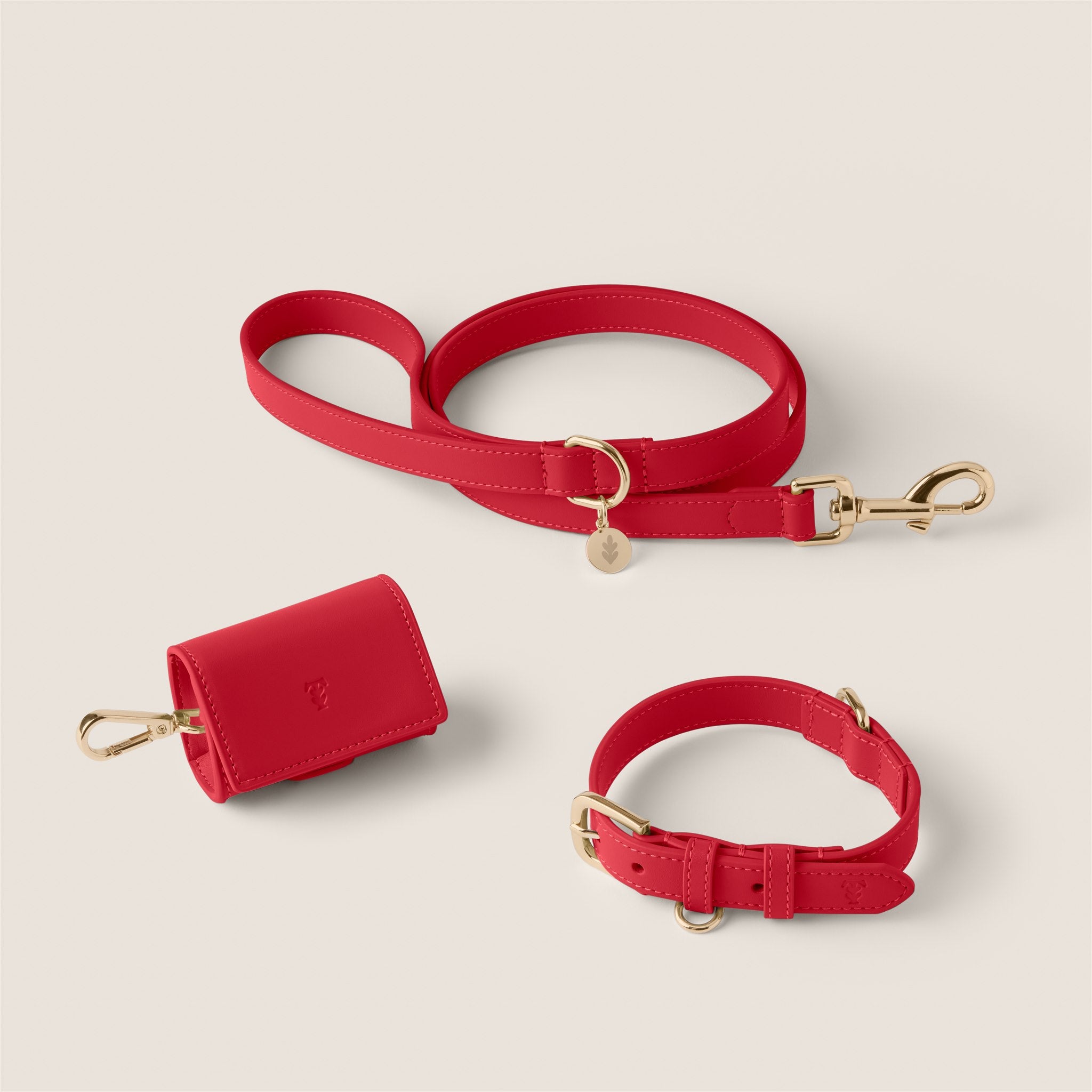 Tails & Bloom rouge deep red soft padded lightweight vegan leather dog collar lead set - luxury