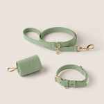 Tails & Bloom sage pastel green soft padded lightweight vegan leather dog collar lead set - luxury